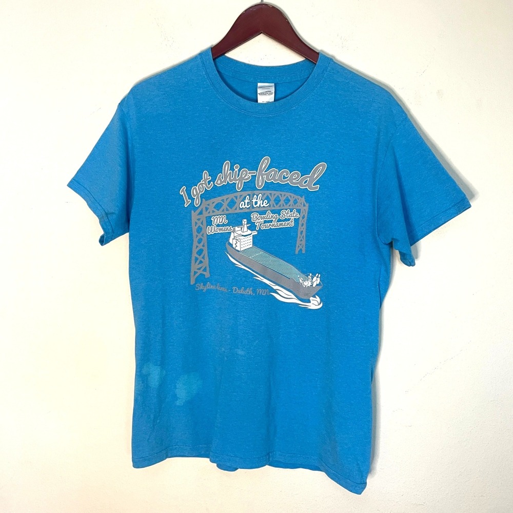 Vintage Tourist Funny Faded Bowling Tournament Ship Faced Dad Graphic T-Shirt M - Picture 2 of 7